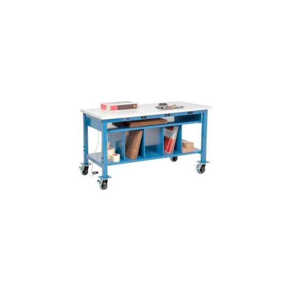 Global Equipment Mobile Packing Workbench W/Lower Shelf Power, ESD Square Edge, 72"W x 30"D 244212AB - main